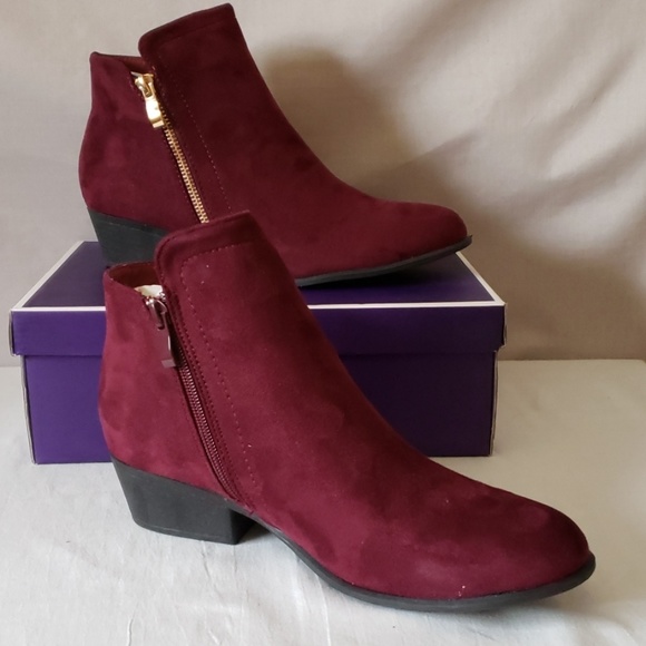 New Top moda Burgundy Faux suede bootie - Picture 2 of 4